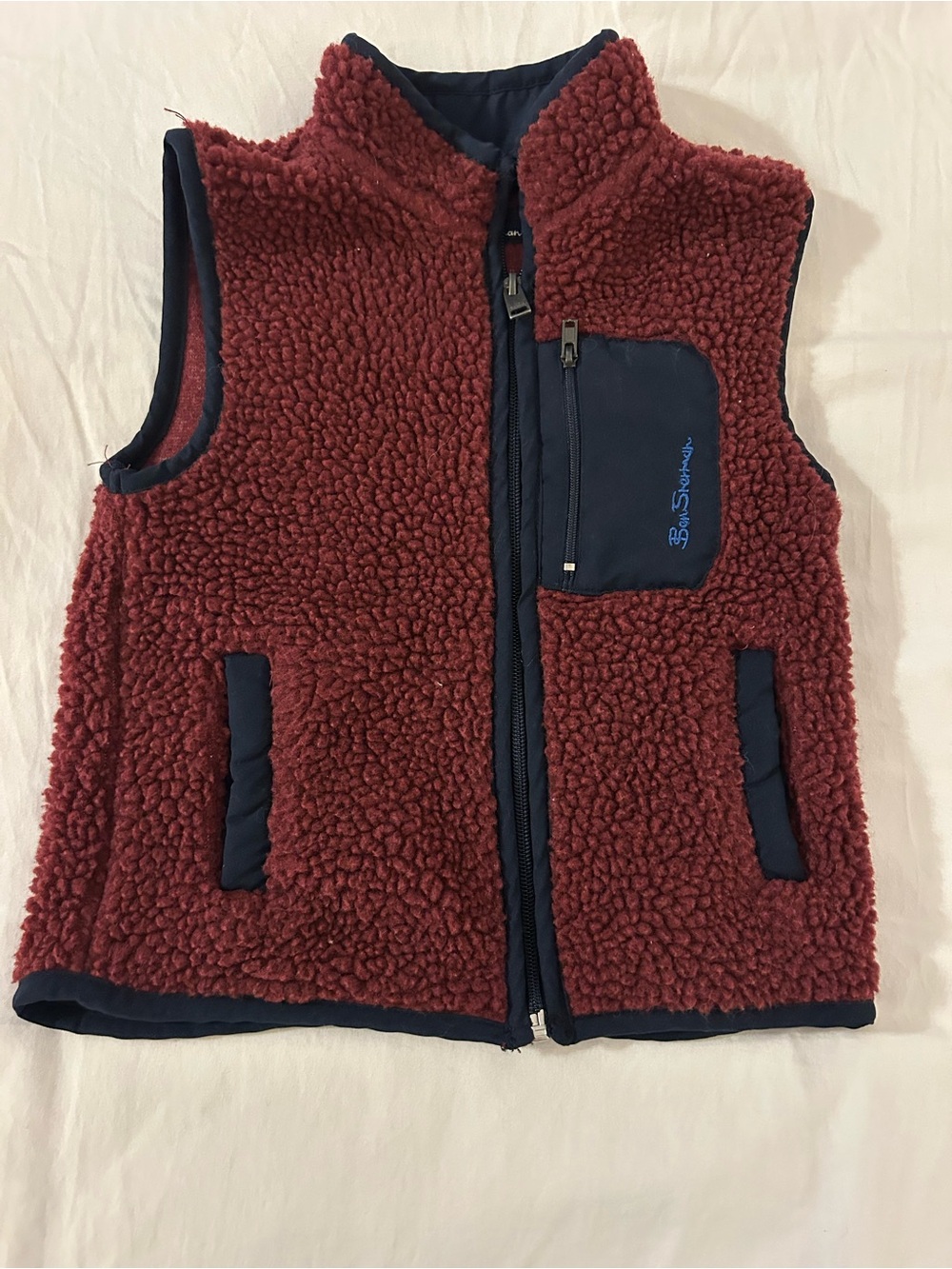 Ben Sherman Burgundy Sherpa Vest with Navy Trim